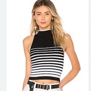 FREE PEOPLE Intimately Seamless High 5 Top Black & White Striped Ribbed STRETCH
